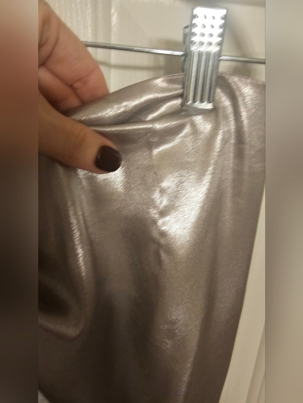 ZARA Woman Metallic Silver Drape Front Midi Skirt Size XL - Picture 7 of 7